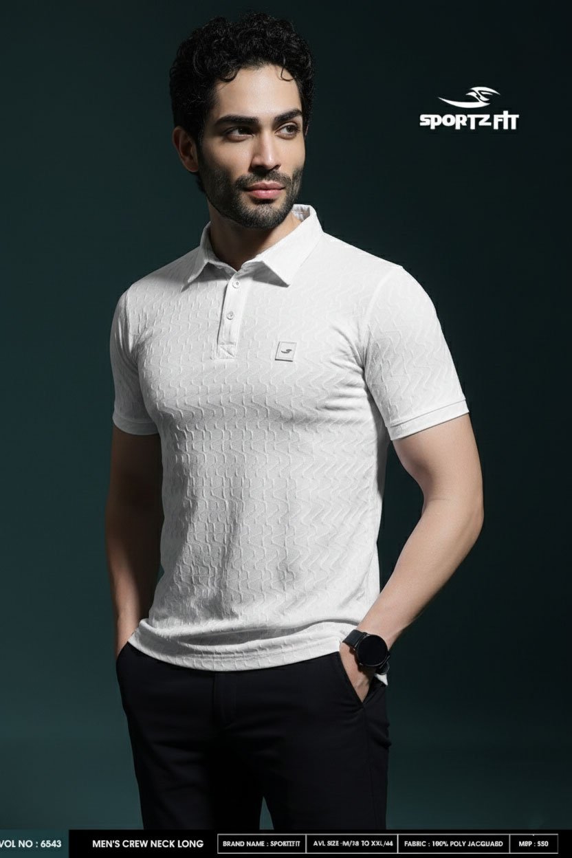 Men Collar Neck T-Shirt - White | L | SBT35
